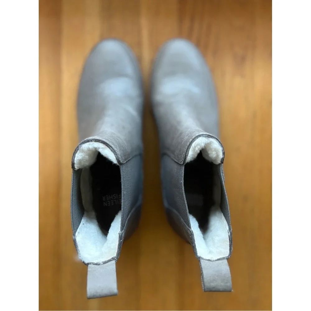NWT Gray Leather Shearling Lined Wedge Boots Gray 8
